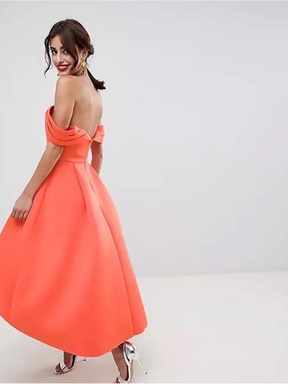 NWT ASOS Off-Shoulder Coral Midi Dress